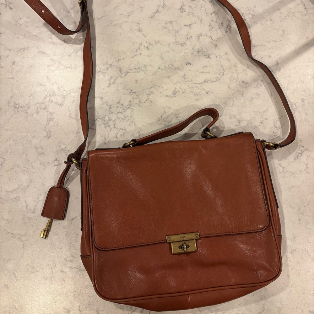 Fossil Tan Leather Crossbody Bag